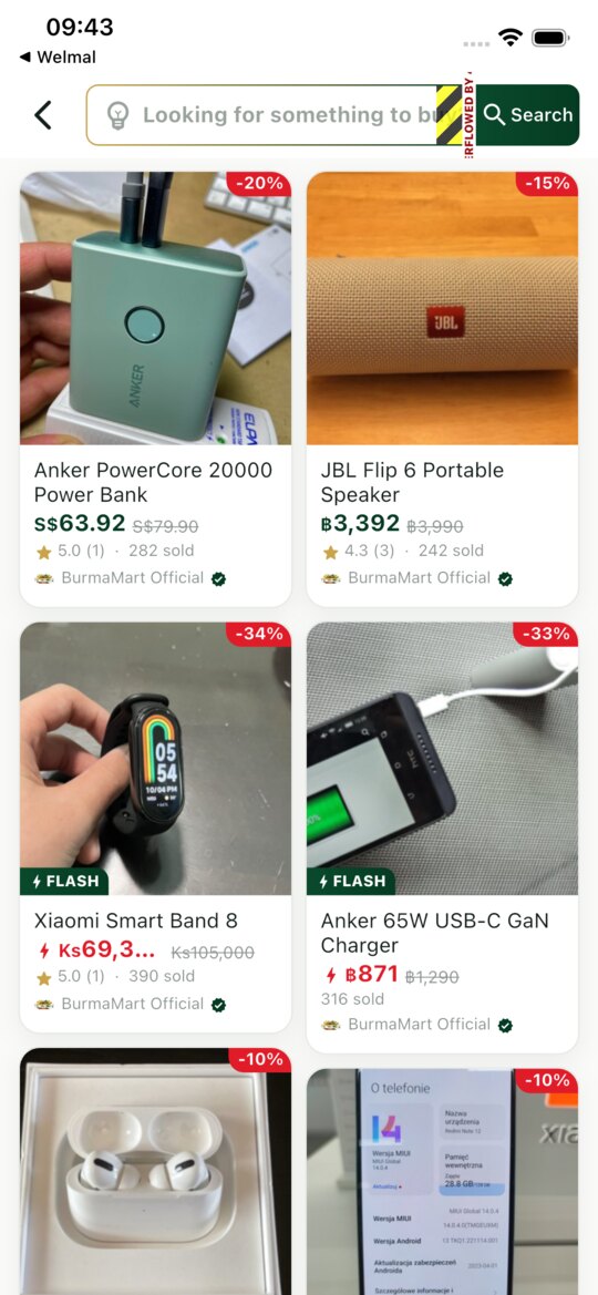Browsing products in the BurmaMart app